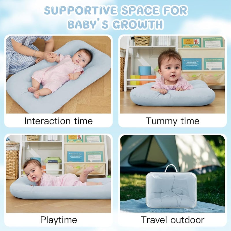 PGONEEE Baby Lounger for Newborn, Bionic Design Baby Lounger, Soft Organic Cotton Breathable Lounger for Infants 0-18 Months (Grayinsh Blue) - Image 2